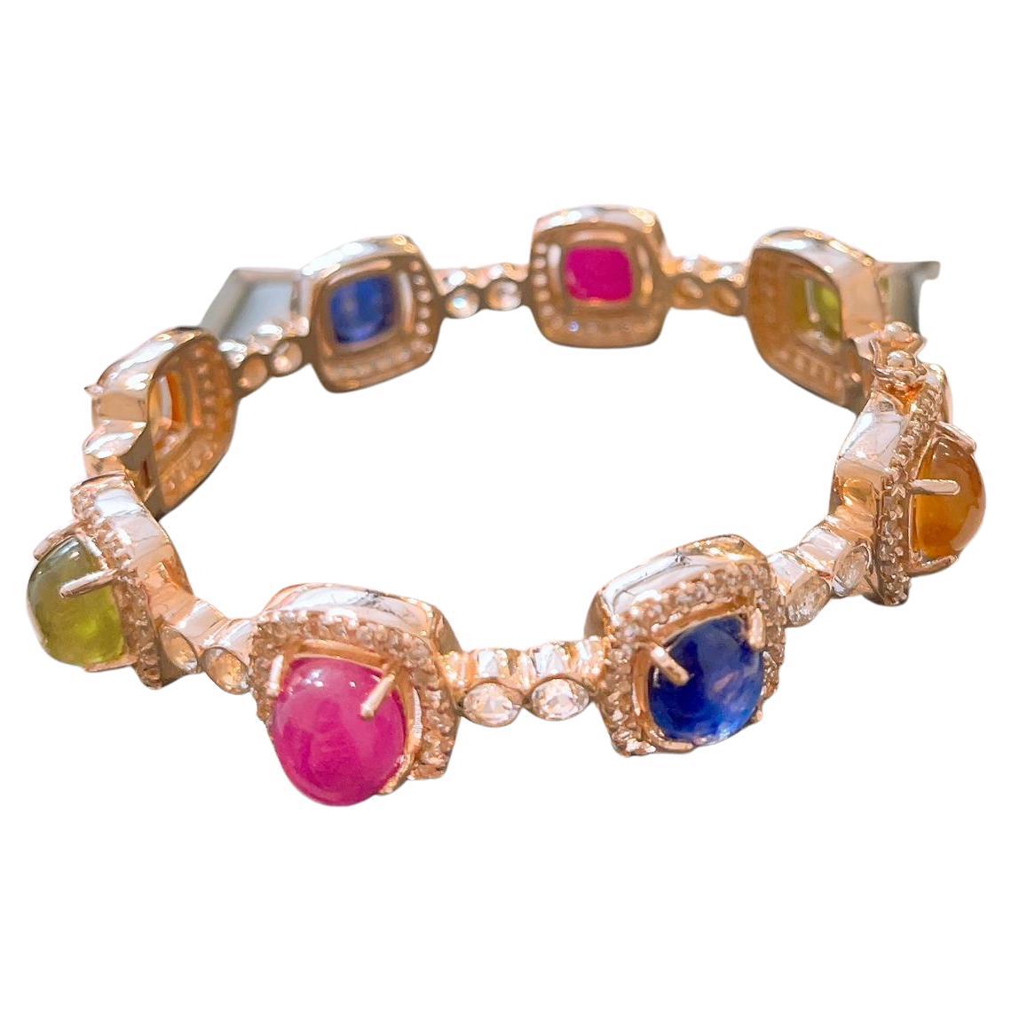 Bochic "Capri" Set di bracciali con rubini e zaffiri multipli in oro e argento 18 carati in vendita