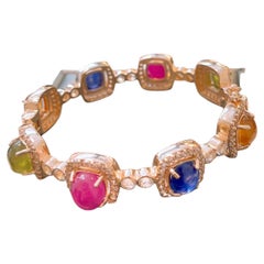 Bochic “Capri” Vintage Ruby & Multi Sapphire Cuff Set In 18K Gold & Silver Bochic “Capri” Vintage Ruby & Multi Sapphire Cuff Set In 18K Gold & Silver