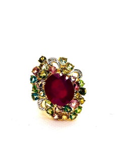 Bochic “Capri” Vintage Ruby, Multi Sapphire & Diamond Ring Set In 18K Gold & Sil