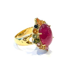 Bochic “Capri” Vintage Ruby & Multi Sapphire  Ring Set In 18K Gold & Silver