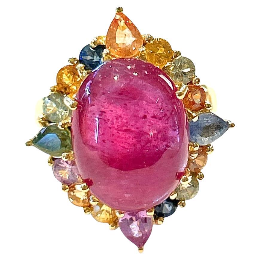 Bochic "Capri" Vintage Rubin & Multi Saphir  Ring aus 18 Karat Gold und Silber im Angebot