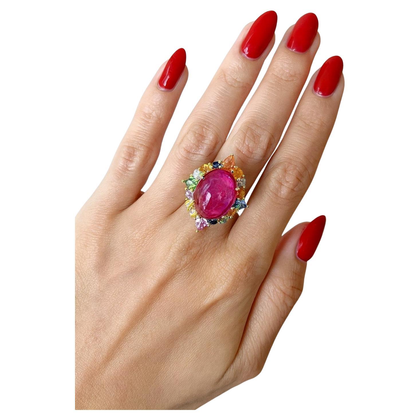 Bochic "Capri" Vintage Rubin & Multi Saphir  Ring aus 18 Karat Gold und Silber