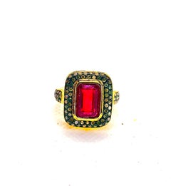Bochic "Capri" Bague vintage en or 18 carats et argent sertie de rubis et de diamants naturels
