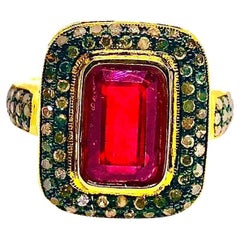 Anello Bochic "Capri" con rubino d'epoca e diamanti naturali in oro e argento 18 carati