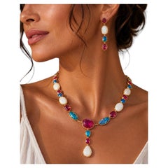 Bochic Capri Vintage Ruby & Opal Necklace in 18K Gold & Silver