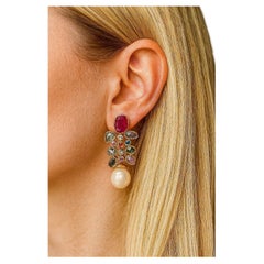 Bochic “Capri” Vintage Ruby & Rose Cut Sapphire Earrings Set 18K Gold & Silver