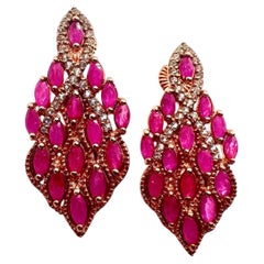 Bochic “Capri” Vintage Ruby & Rose Cut White Sapphire Earrings Set In 18K Gold &