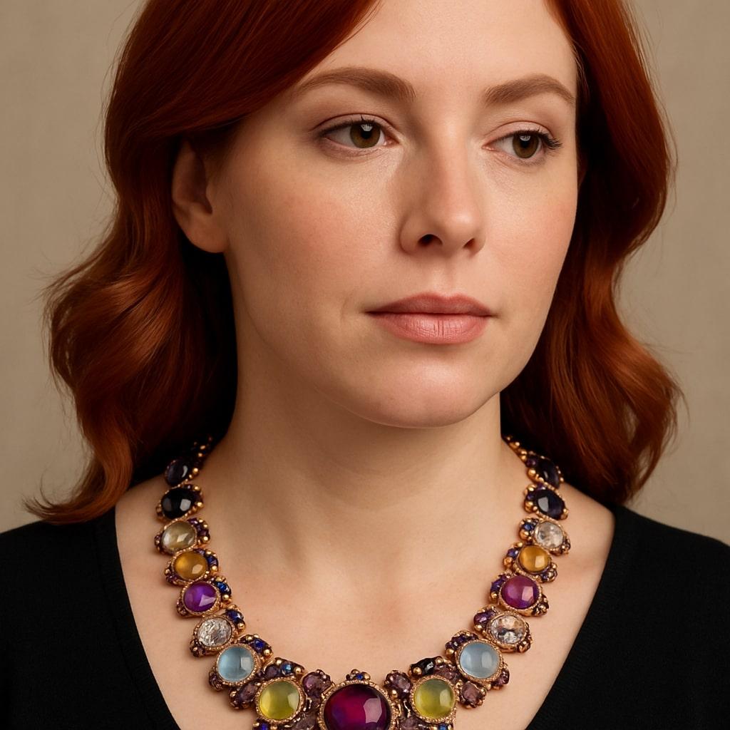 Bochic “Capri” Vintage Ruby, Sapphire, Amethyst, Aquamarine & Peridot Necklace For Sale 13
