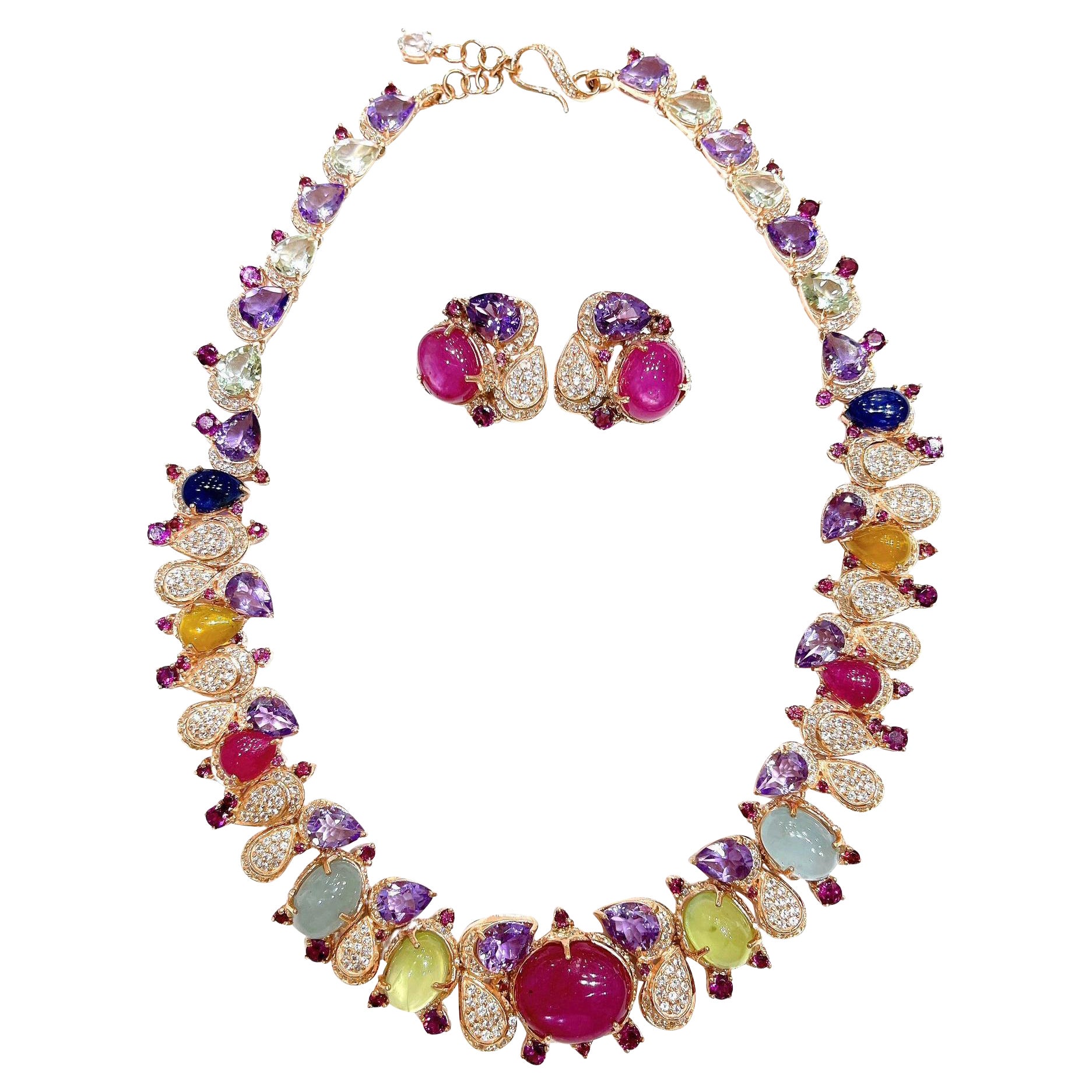 Bochic “capri” Vintage Ruby, Sapphire, Amethyst, Aquamarine & Peridot Necklace View 4