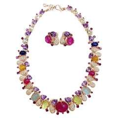 Bochic “Capri” Vintage Ruby, Sapphire, Amethyst, Aquamarine & Peridot Necklace