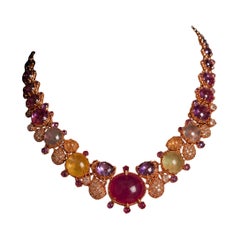 Bochic “Capri” Vintage Ruby, Sapphire, Amethyst, Aquamarine & Peridot Necklace