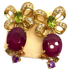 Bochic “Capri” Vintage Ruby, Sapphire, Amethyst & Peridot Earrings - 18K Gold &
