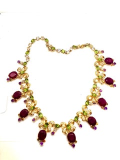 Bochic “Capri” Vintage Ruby, Sapphire, Amethyst & Peridot Necklace - 18K Gold &