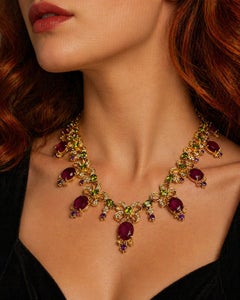 Bochic “Capri” Vintage Ruby, Sapphire, Amethyst & Peridot Necklace - 18K Gold &