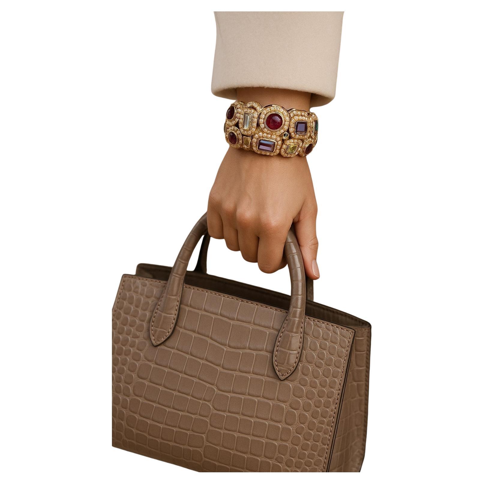 Bochic "Capri" Set di bracciali con rubini e zaffiri vintage in oro e argento 18 carati in vendita