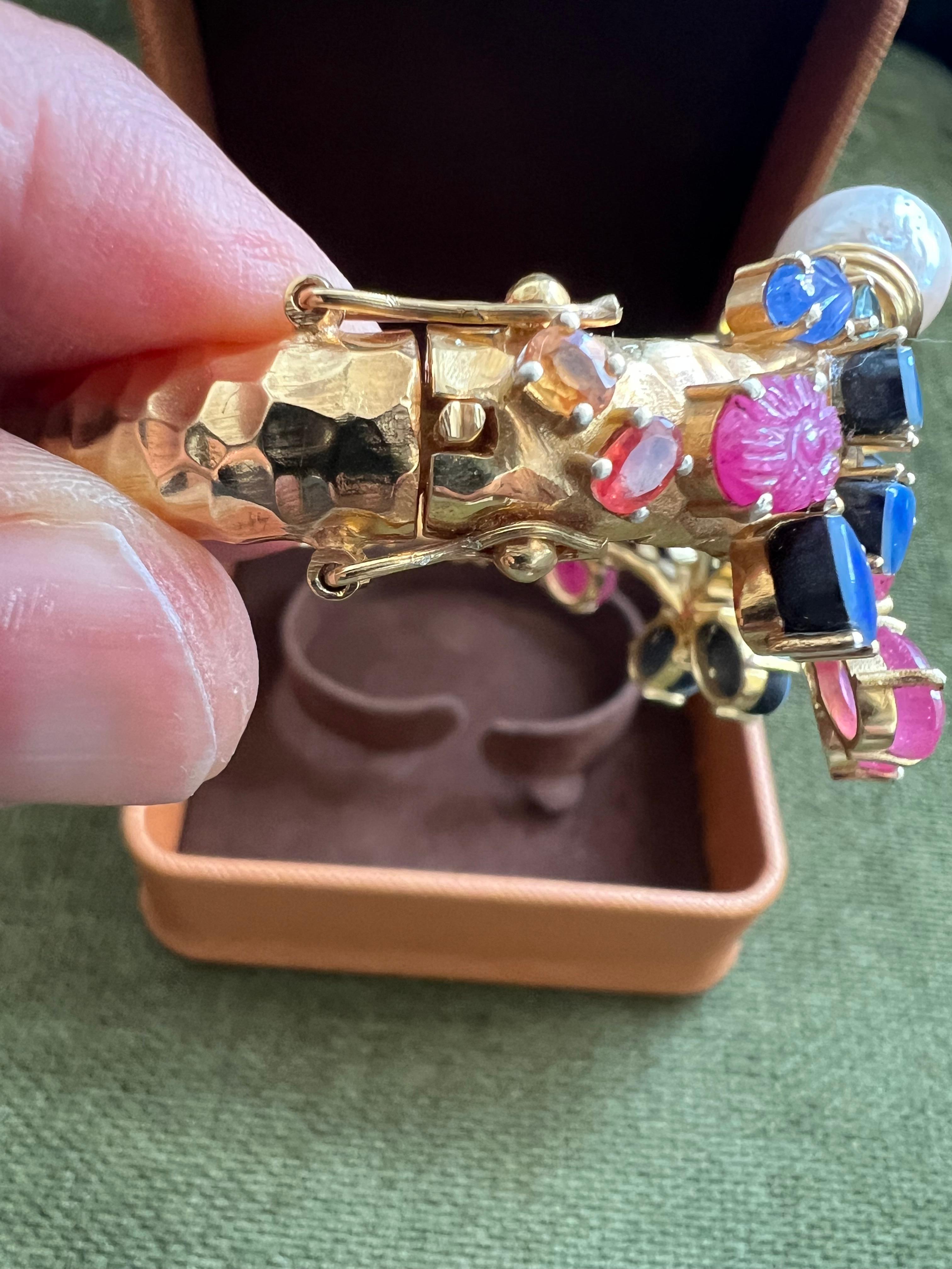 Bochic “Capri” Vintage Ruby, Sapphire & Blue Opal Cuff Set In 18K & Silver For Sale 5