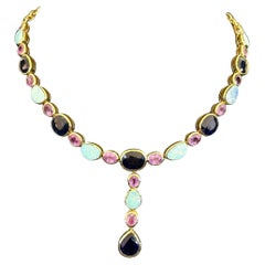 Bochic “Capri” Vintage Ruby, Sapphire & Blue Opal Necklace - 18K Gold & Silver