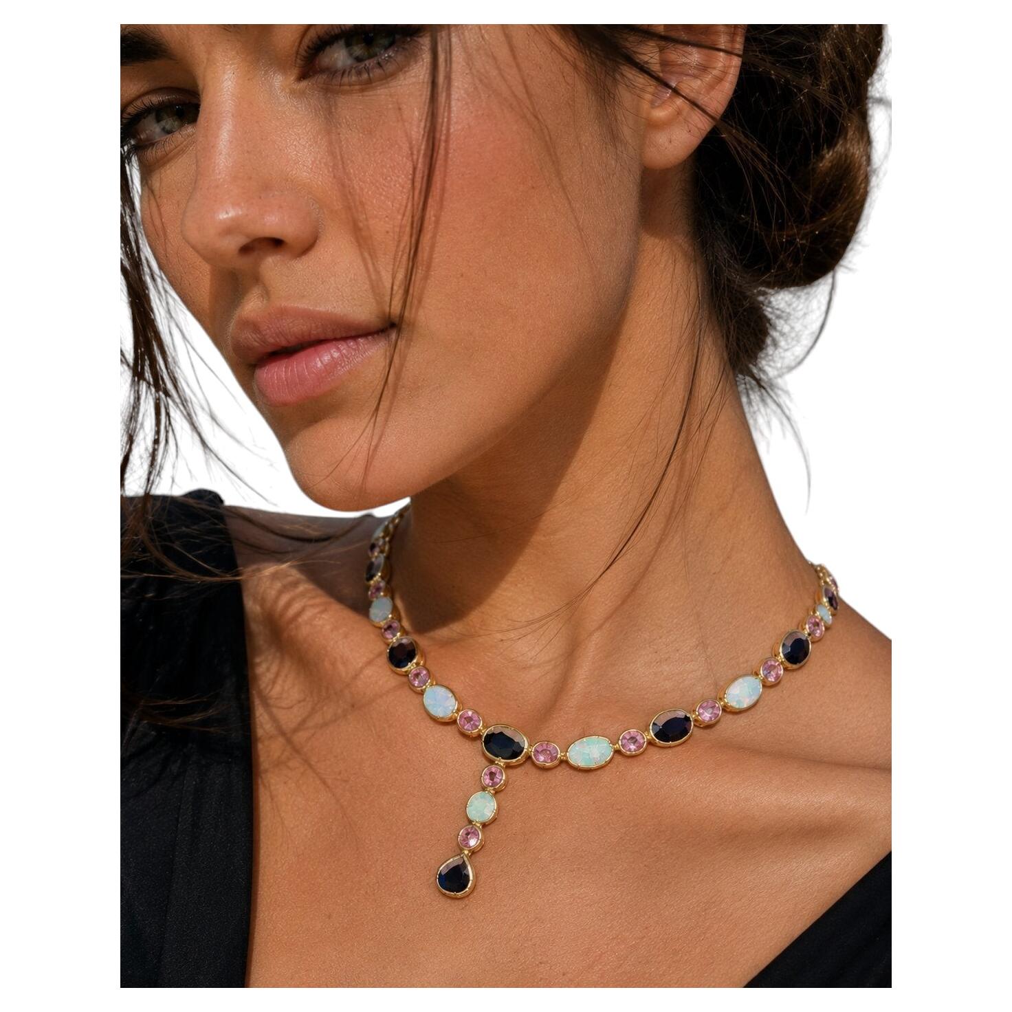 Collana Bochic “Capri” in stile vintage con rubini, zaffiri e opali blu - Oro 18 carati e argento in vendita