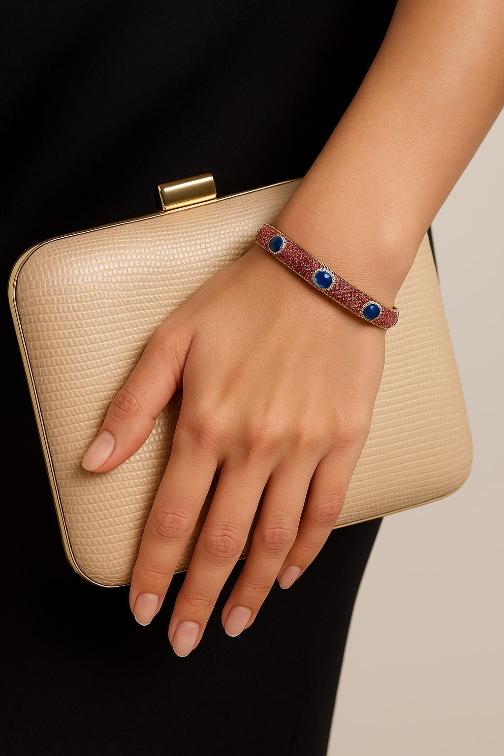 Bochic “Capri” Vintage Ruby, Sapphire 
Diamond Bangle Set In 18K Gold 
Silver