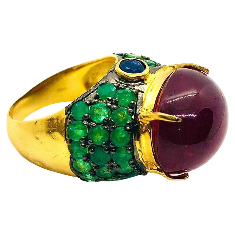 Bochic Capri Vintage Rubin, Saphir & Smaragd Ring in 18K Gold