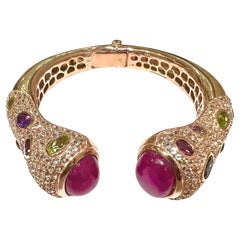 Bochic “Capri” Vintage Ruby, Sapphire & Multi Gem Bangle - 18K Gold & Silver