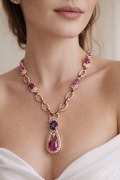 Bochic “Capri” Vintage Ruby & Sapphire Necklace Set In 18K Gold & Silver