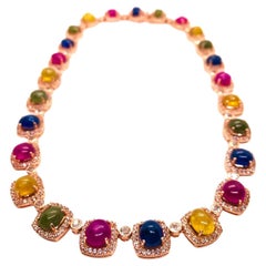 Bochic “Capri” Vintage Ruby & Sapphire Necklace Set In 18K Gold & Silver