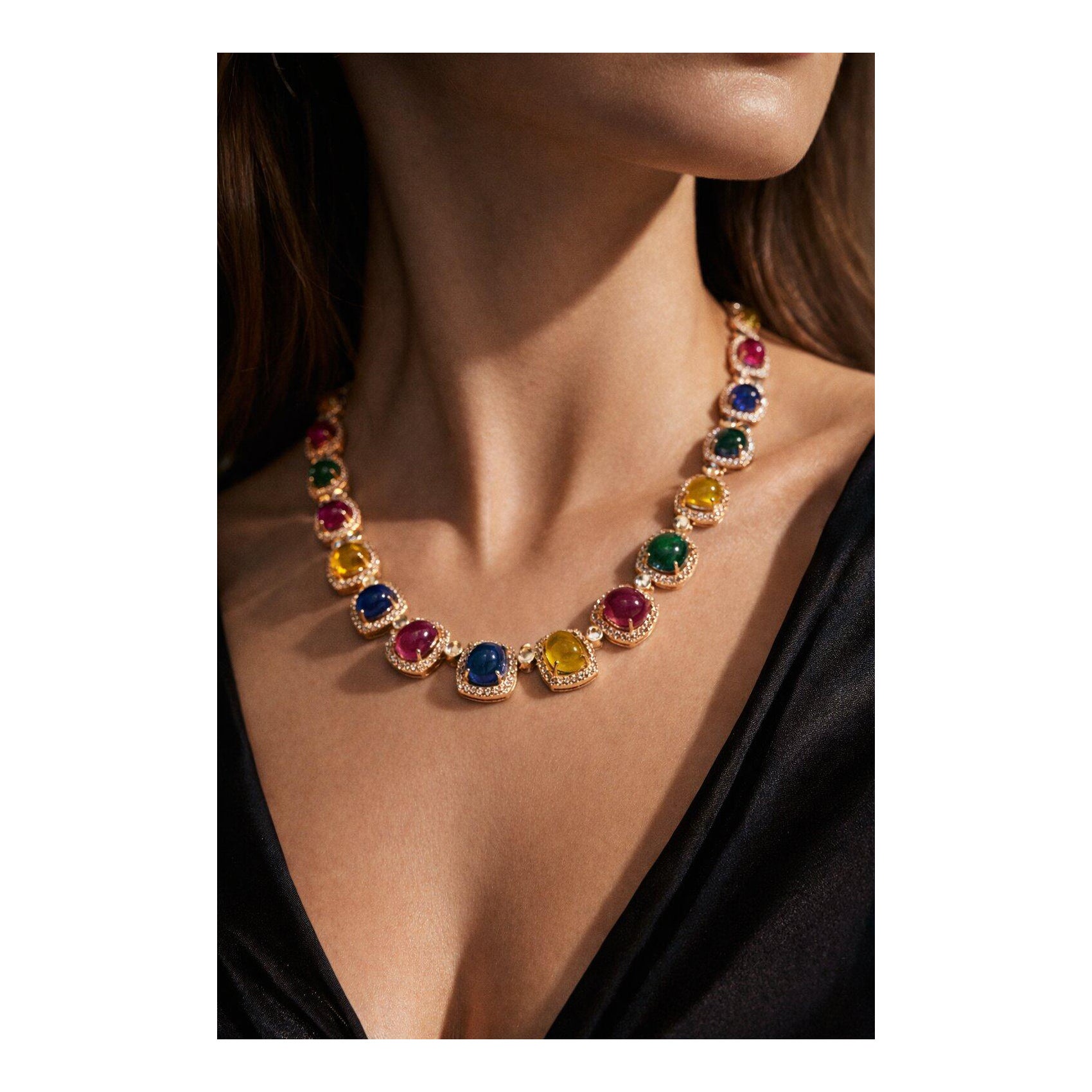 Bochic “Capri” Vintage Ruby & Sapphire Necklace Set In 18K Gold & Silver