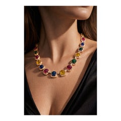 Bochic "Capri" Collana con rubini e zaffiri d'epoca in oro e argento 18 carati