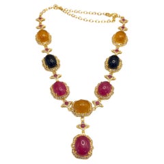 Bochic “Capri” Vintage Ruby & Sapphire Necklace Set In 18K Gold & Silver