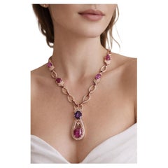 Bochic “Capri” Vintage Ruby & Sapphire Necklace Set In 18K Gold & Silver
