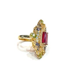 Bochic “Capri” Vintage Ruby, Sapphire & Tanzanite Cocktail Ring — 18K Gold & Sil
