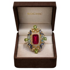 Bochic “Capri” Vintage Ruby, Sapphire & Tanzanite Cocktail Ring — 18K Gold & Sil