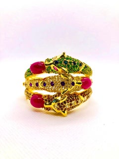 Bochic "Capri" Vintage Rubis, Saphir, Tsavorite & Garant  Bracelet en or 18 carats