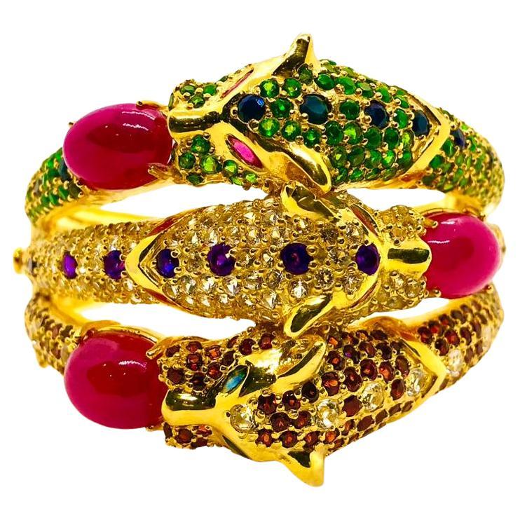 Bochic "Capri" Vintage Rubí, Zafiro, Tsavorita y Garant  Brazalete de oro de 18 quilates