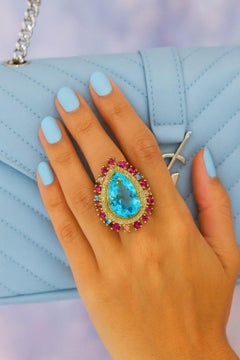 Bochic “Capri” Vintage Ruby, Sapphires & Diamond Ring Set In 18K Gold & Silver