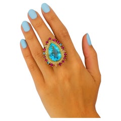 Bochic “Capri” Vintage Ruby, Sapphires & Diamond Ring Set In 18K Gold & Silver