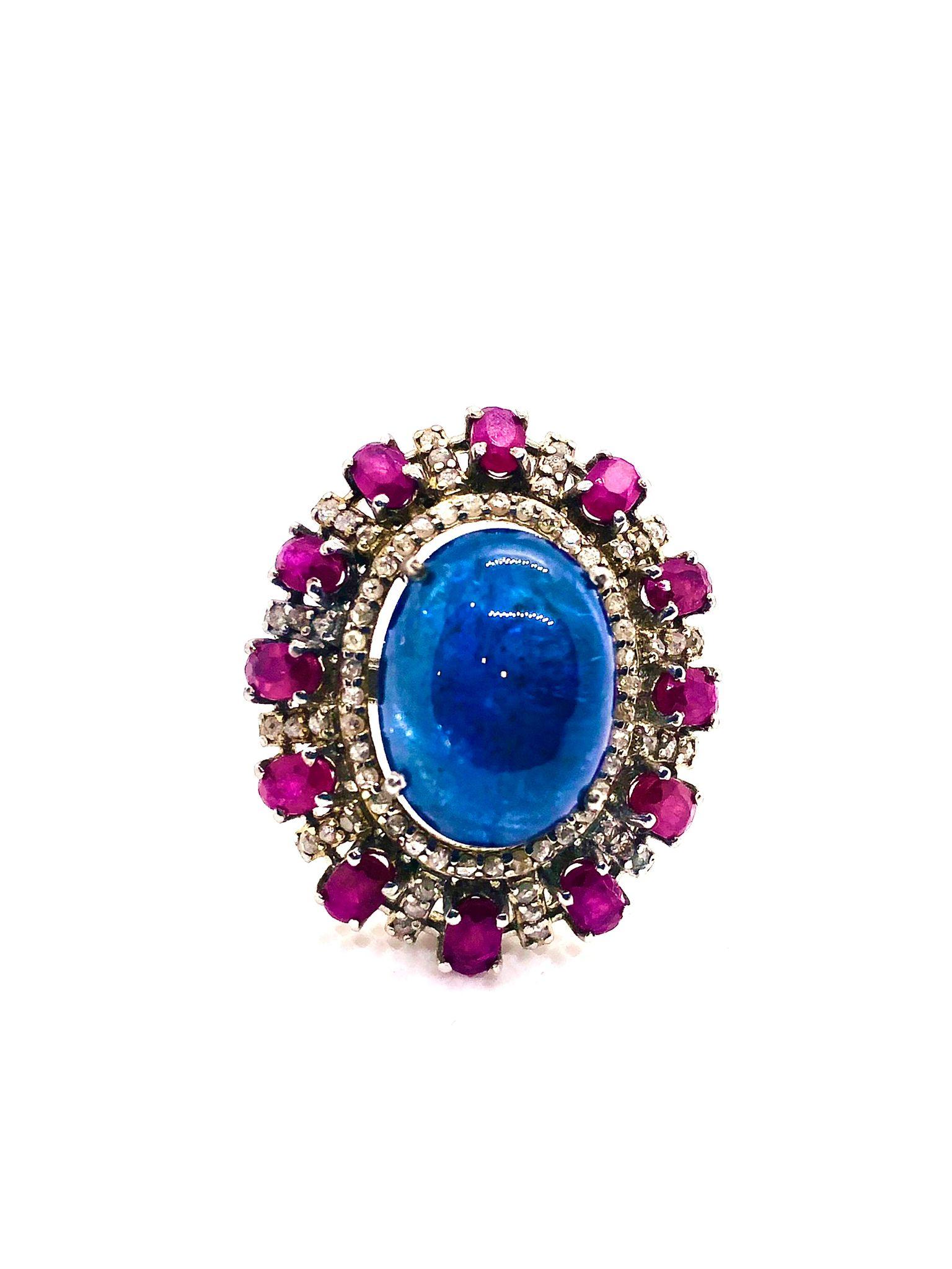 Bochic “Capri” Vintage Ruby, Tanzanite & Diamond Ring Set In 18K Gold & Silver For Sale 4