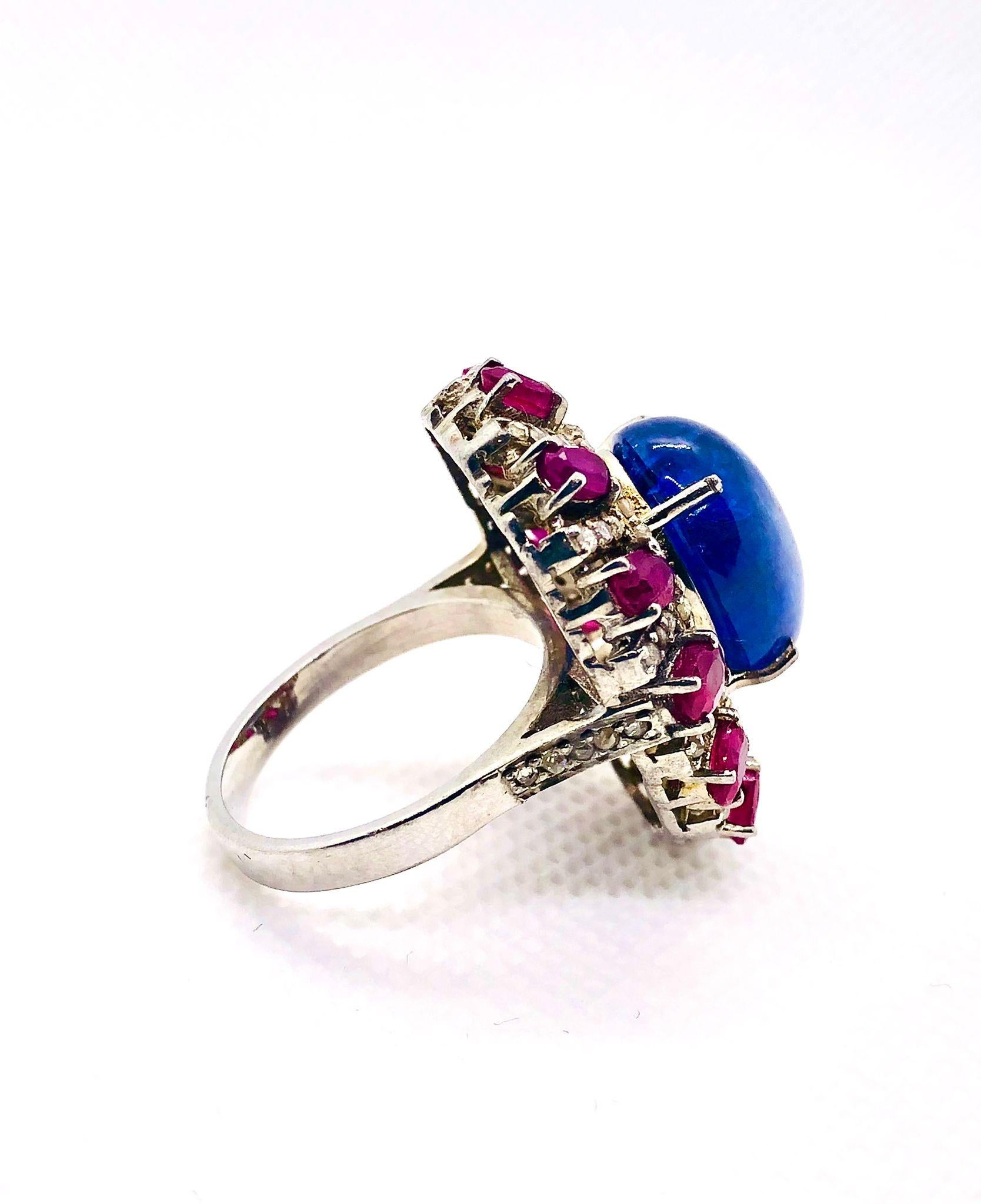 Bochic “Capri” Vintage Ruby, Tanzanite & Diamond Ring Set In 18K Gold & Silver For Sale 6