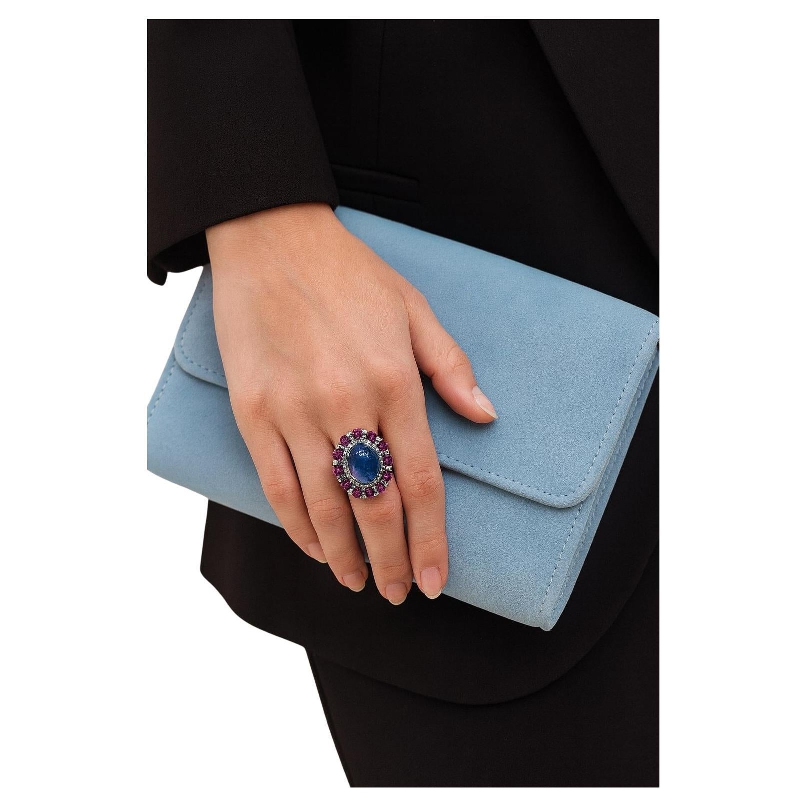 Bochic ��“Capri” Vintage Ruby, Tanzanite & Diamond Ring Set In 18K Gold & Silver 

Natural Tanzanite 
9.00 carats 
Natural Ruby
7.00 carats 
Natural Diamonds 
2.00 carats 

This Ring is from the 