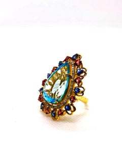 Bochic “Capri” Vintage Ruby, Tanzanite & Diamond Ring Set In 18K Gold & Silver