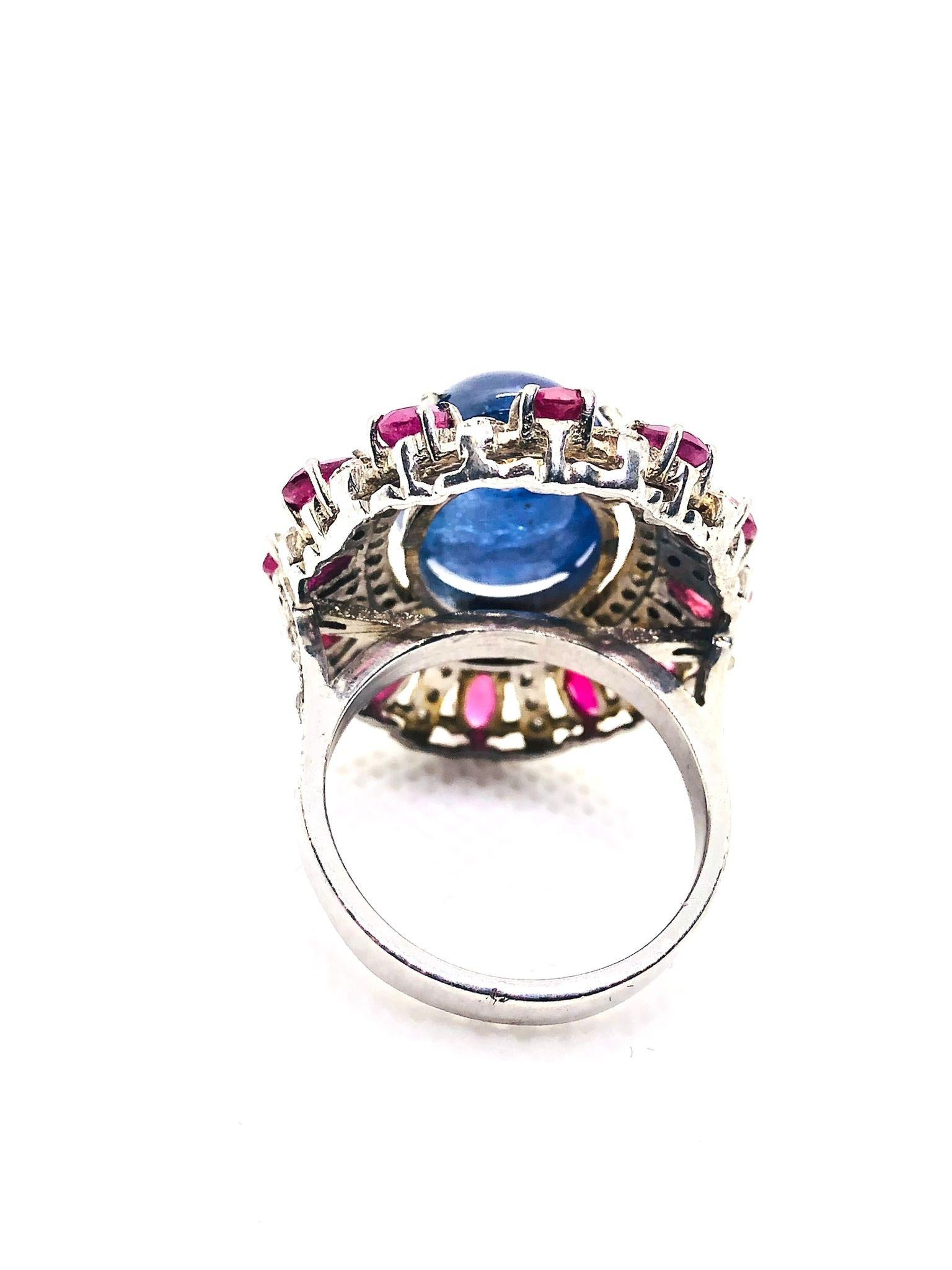 Bochic “Capri” Vintage Ruby, Tanzanite & Diamond Ring Set In 18K Gold & Silver For Sale 1