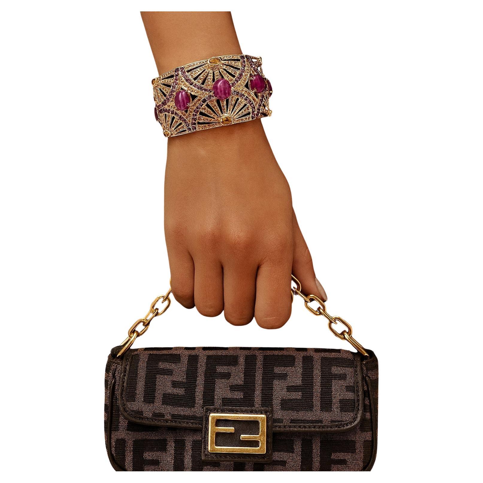 Juego de brazalete Bochic "Capri" Vintage de rubí, topacio, amatista y multigema 18 quilates y plata en venta