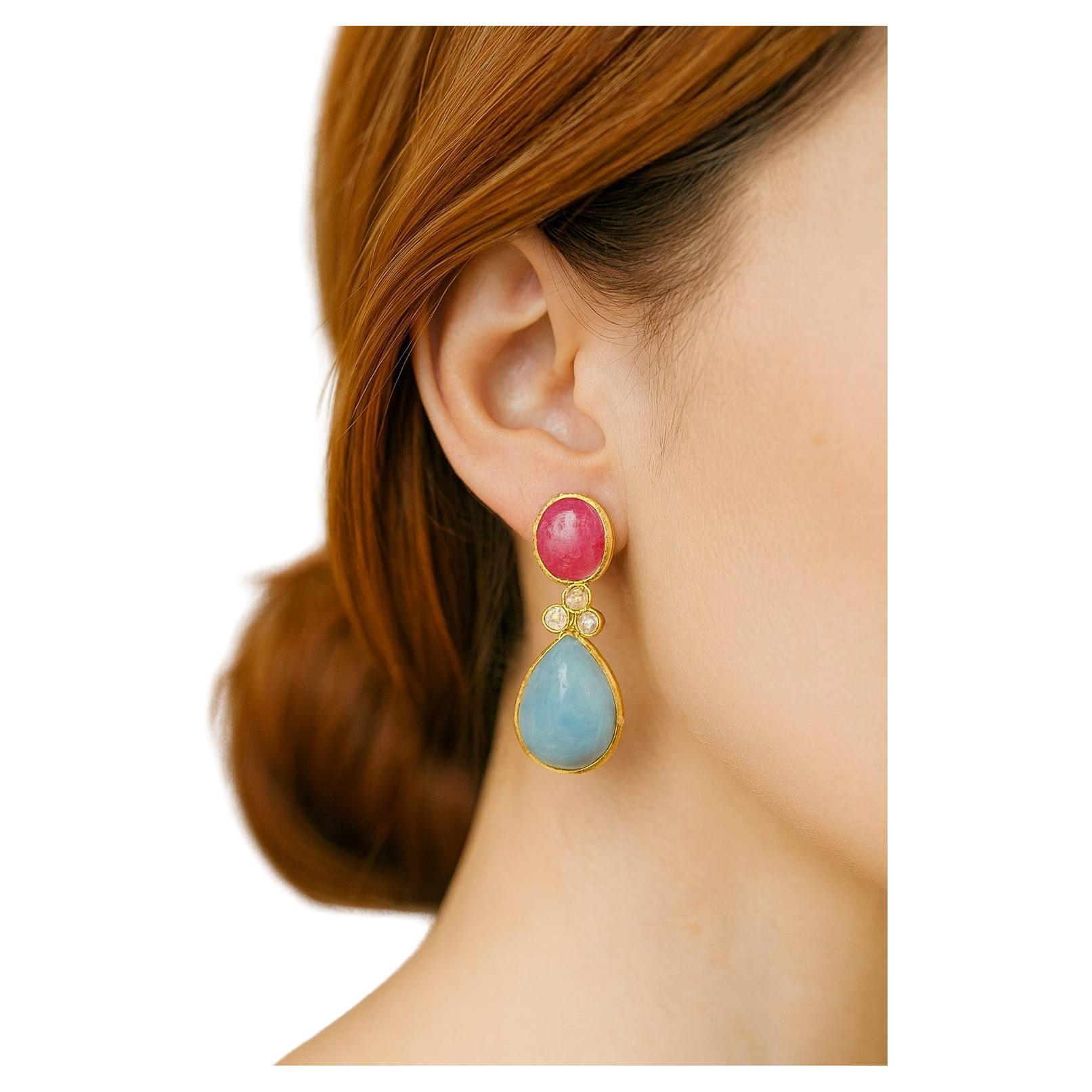 Bochic "Capri" Vintage Rubin, Topas & Aquamarin Ohrringe Set in 18K Gold & Silve