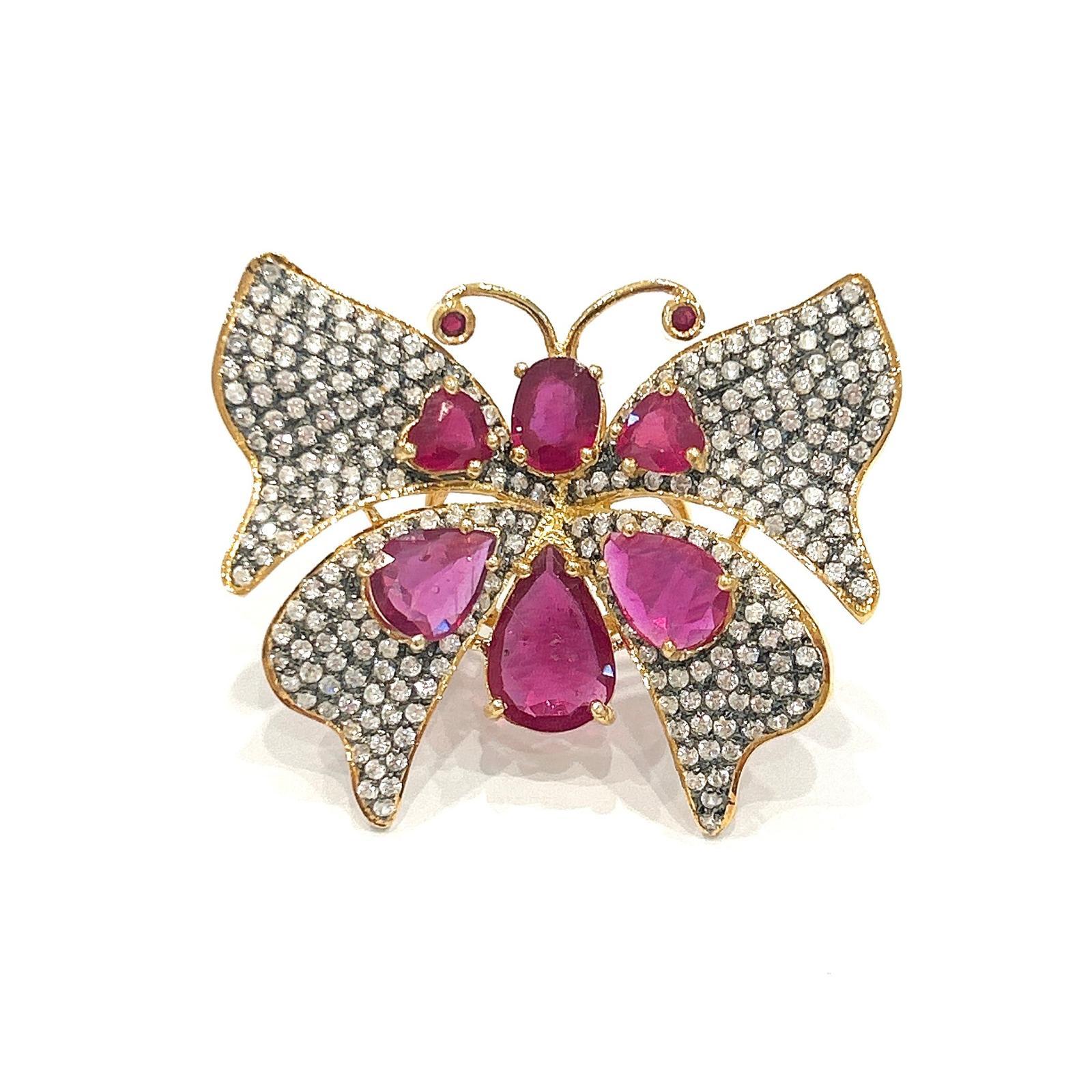 Art Nouveau Anello a farfalla con rubino e topazio vintage di Bochic 