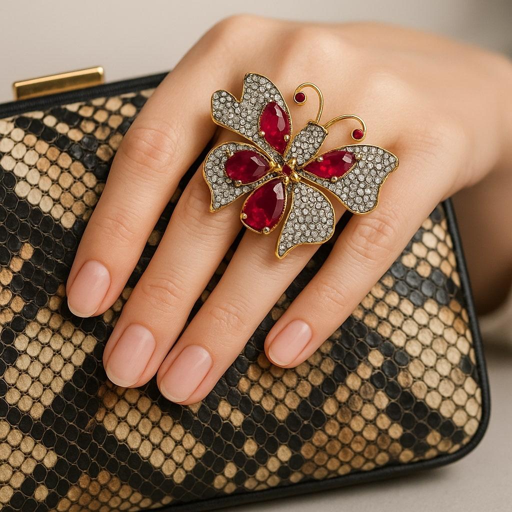 Anello a farfalla con rubino e topazio vintage di Bochic 