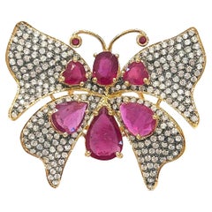 Bochic “Capri” Vintage Ruby 
Topaz Butterfly Ring Set In 18K Gold 
Silver
