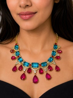 Bochic “Capri” Vintage Ruby & Topaz Drop Necklace - 18K & Silver “ Circe 1999”