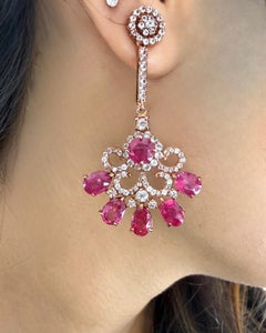 Bochic “Capri” Vintage Ruby & White Topaz Earrings Set In 18K Gold & Silver