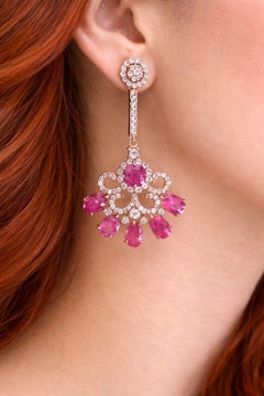 Bochic “Capri” Vintage Ruby & White Topaz Earrings Set In 18K Gold & Silver